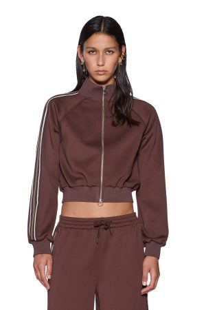 CROPPED ZIP TRAK TOP MOCHA