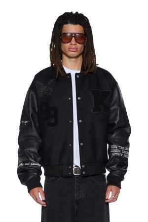 PATCHED VARSITY JACKET BLACK