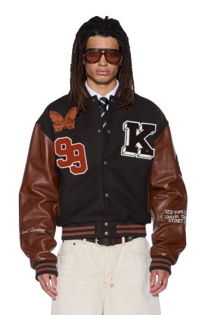 PATCHED VARSITY JACKET CHOCOLATE