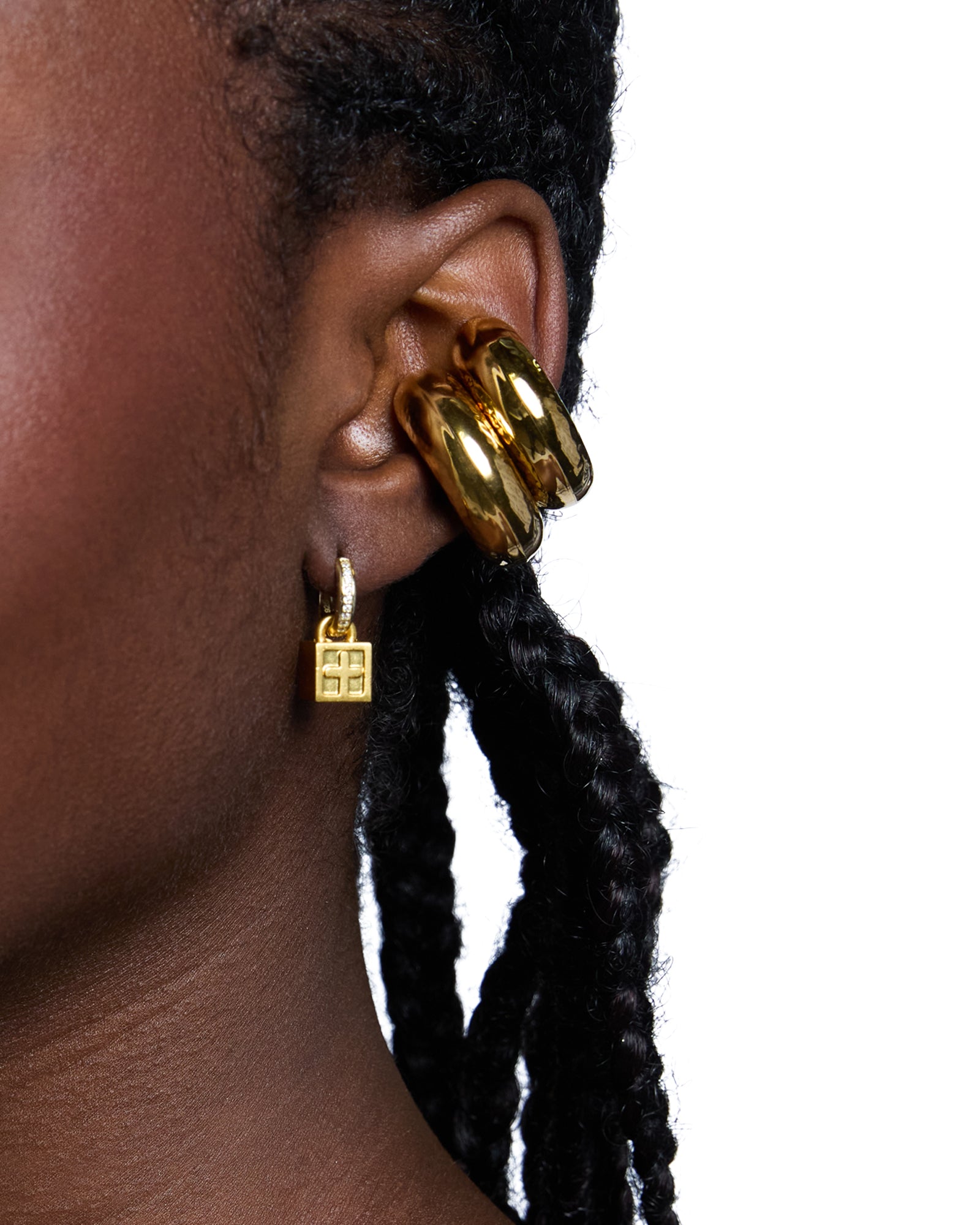 KRYSTAL BOX CROSS HUGGIE EARINGS GOLD - Image 2