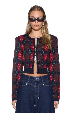 FABLE CARDI RED ARGYLE