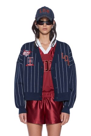 DEAN CARDIGAN NAVY PINSTRIPE