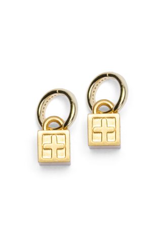 KRYSTAL BOX CROSS HUGGIE EARINGS GOLD