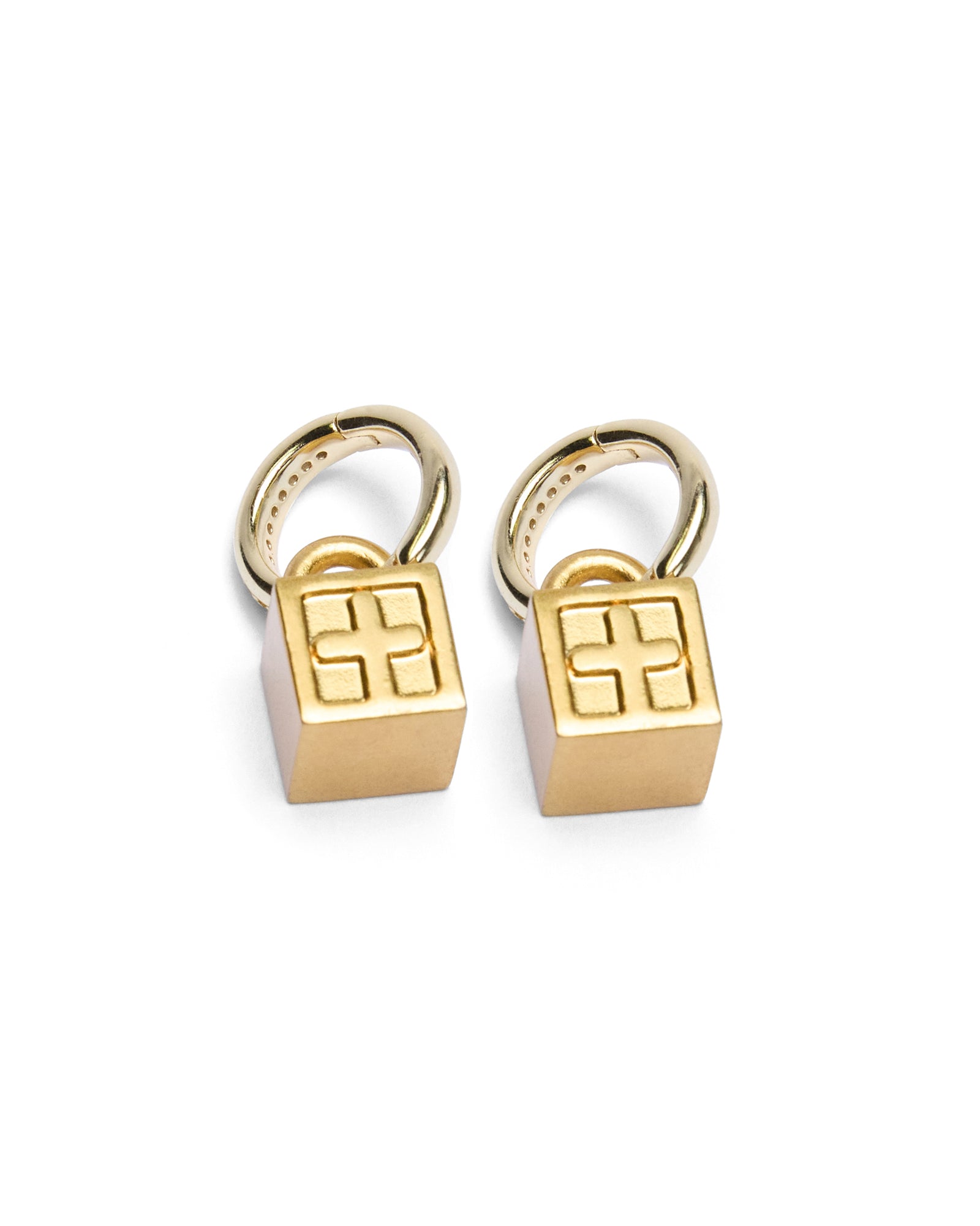 KRYSTAL BOX CROSS HUGGIE EARINGS GOLD - Image 3