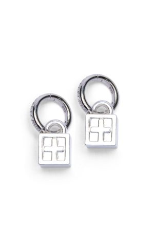 KRYSTAL BOX CROSS HUGGIE EARINGS SILVER