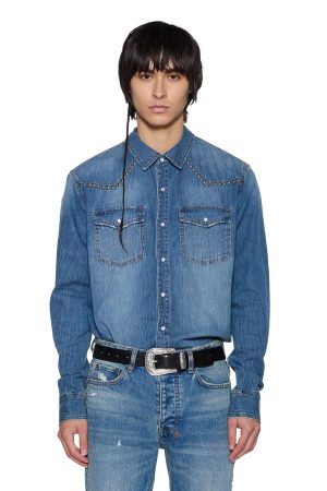WHIPLASH LS SHIRT TEXAS BLUE STUDDED