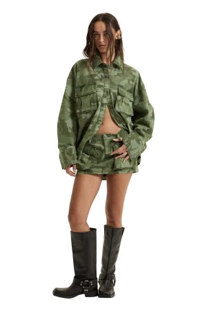MICRO MINI CARGO SKIRT HASH CAMO