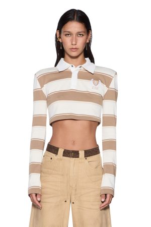 ACADEMY LS POLO SHIRT TAN STRIPE